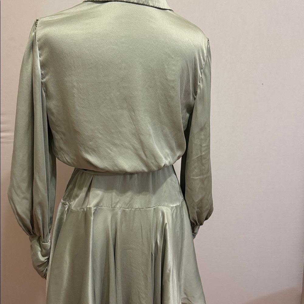 Zimmermann Silk Sage Green Long Sleeves Wrap Mini Dress - Picture 11 of 12